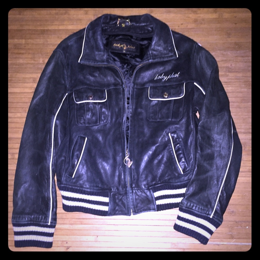 Sz L Baby Phat black leather jacket